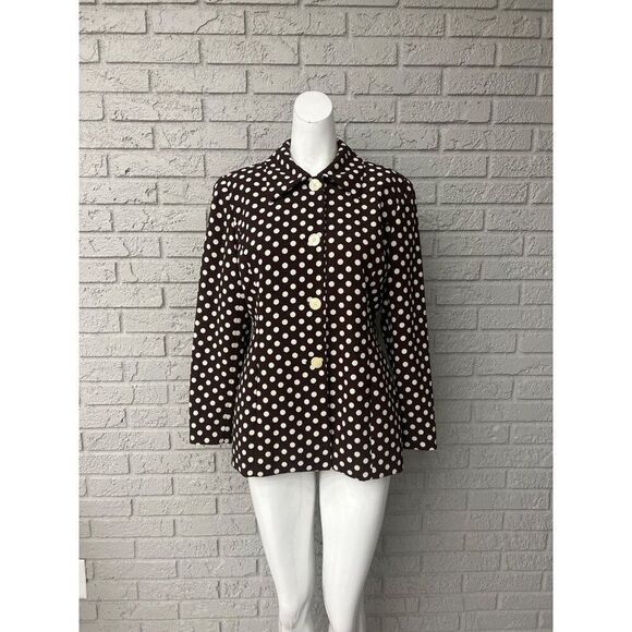 Saville Suit Women Brown/ Cream Polka Dot Blouse Size 10P - Picture 1 of 10